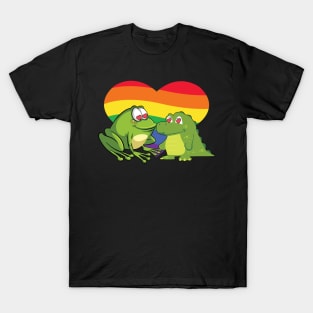 cute frog and gator in love pride heart T-Shirt